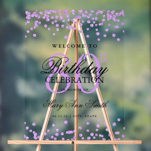 Lila Confetti Glitzer 80. Geburtstag Willkommen Acrylschild