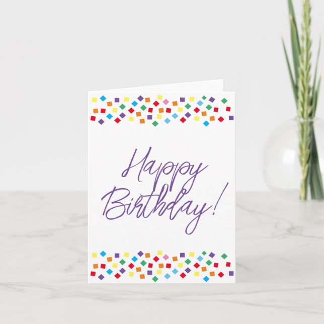 Lila Confetti Happy Birthday Card (innen leer) (Vorderseite)