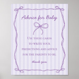 Lila Coquette Bow Advisor für Baby Shower Game Poster