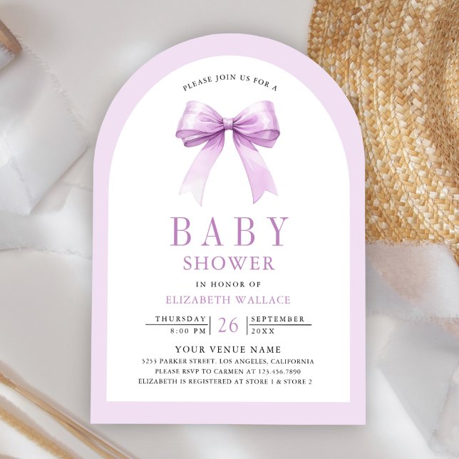 Lila Coquette Bow Arch QR Code Babydusche Einladung (Von Creator hochgeladen)