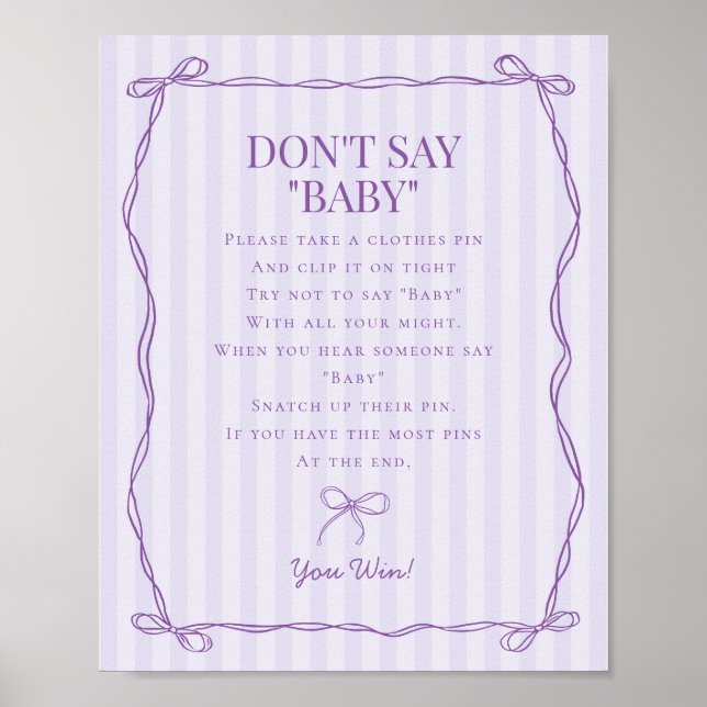 Lila Coquette Bow Dont Say Baby Showspiel Poster (Vorne)