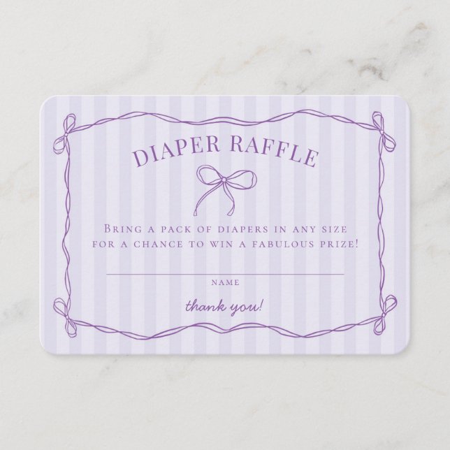 Lila Coquette Bow Kinderdusche Windelwanne Begleitkarte (Vorderseite)