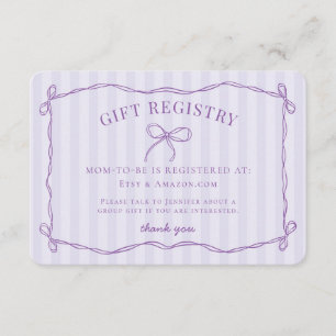 Lila Coquette Bow Lavender Baby Showregistrierung Begleitkarte