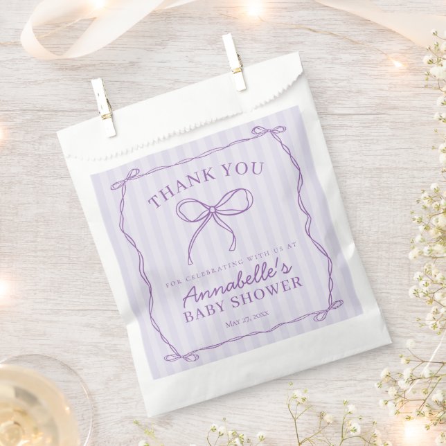 Lila Coquette Bow Pastel Kinderdusche Nachtisch Geschenktütchen (Ausgeschnitten)