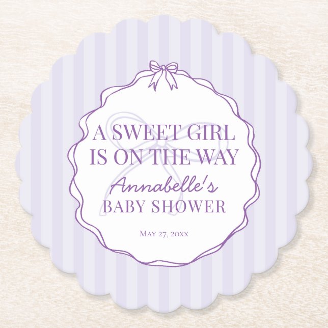 Lila Coquette Bow Pastel Lavender Baby Dusche Untersetzer (Vorderseite)