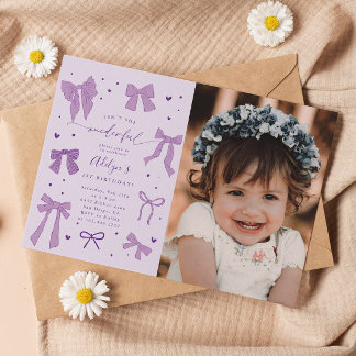 Lila Coquette Bows ONEderful Birthday Foto Einladung