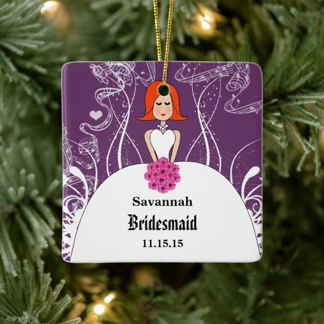 Lila & Coral Wedding Red Hair Bridesmaid Keramikornament (Baum)