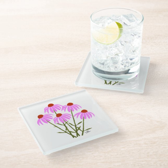 Lila Cornblumen Glasuntersetzer (Schrägansicht)