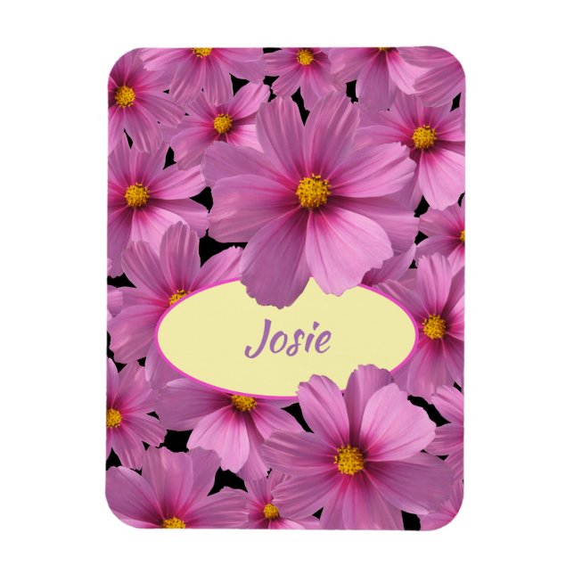 Lila Cosmos-Blume-Design auf schwarzem Hintergrund Magnet (Vertikal)