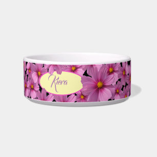 Lila Cosmos-Blume-Design auf schwarzem Hintergrund Napf