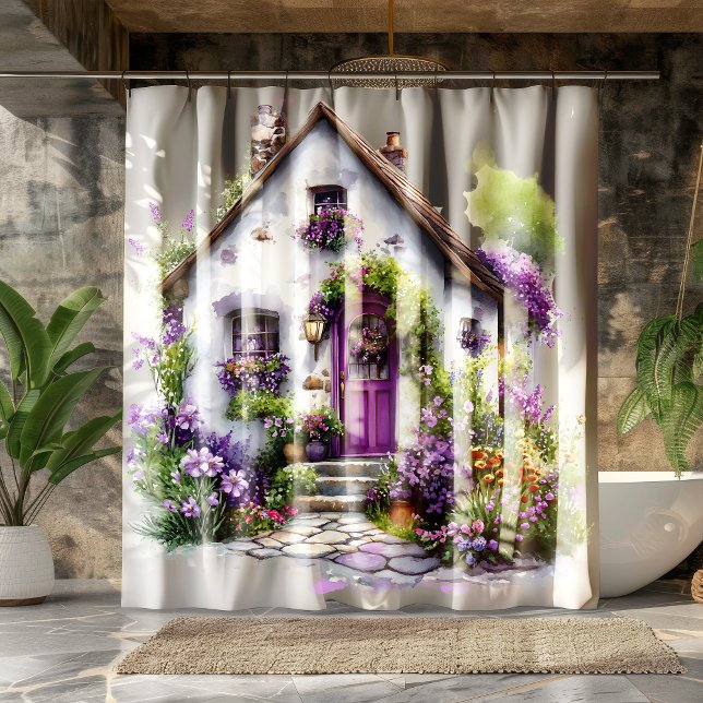 Lila Cottage-Garten-Duschvorhang Duschvorhang (Von Creator hochgeladen)