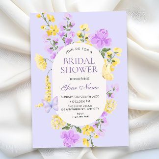 Lila Cottagecore-florales Brautbad Einladung