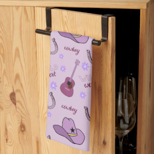 Lila Cowboy Wild West Allover-Druckmuster Geschirrtuch