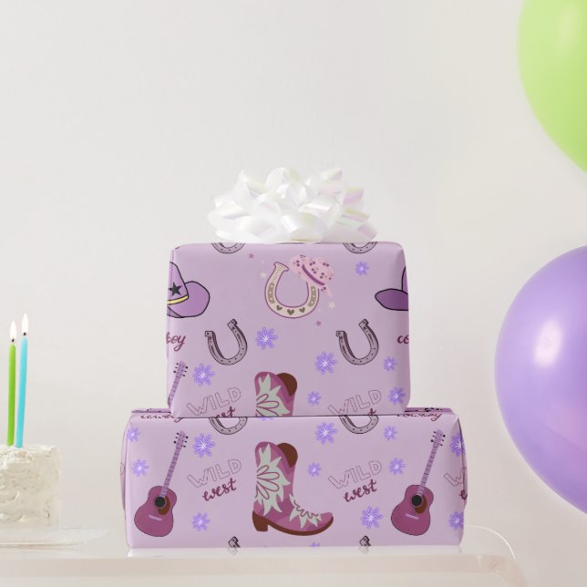 Lila Cowboy Wild West Muster  Geschenkpapier (Partygeschenke)