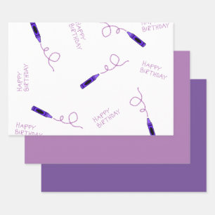 Lila Crayon Geschenkpapier Set