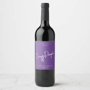 Lila Crazy People Custom Template Wine Label Weinetikett