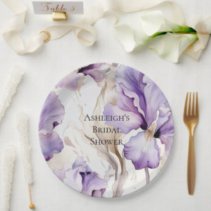 Lila Cream Iris Floral Brautparty Pappteller