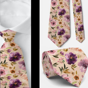 Lila Creme Blush Pink Aquarellfarben Floral Neck T Krawatte