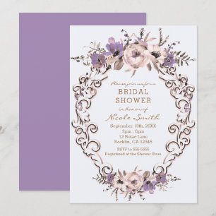 Lila Creme Botanischer Floraler Brautduschparty Einladung