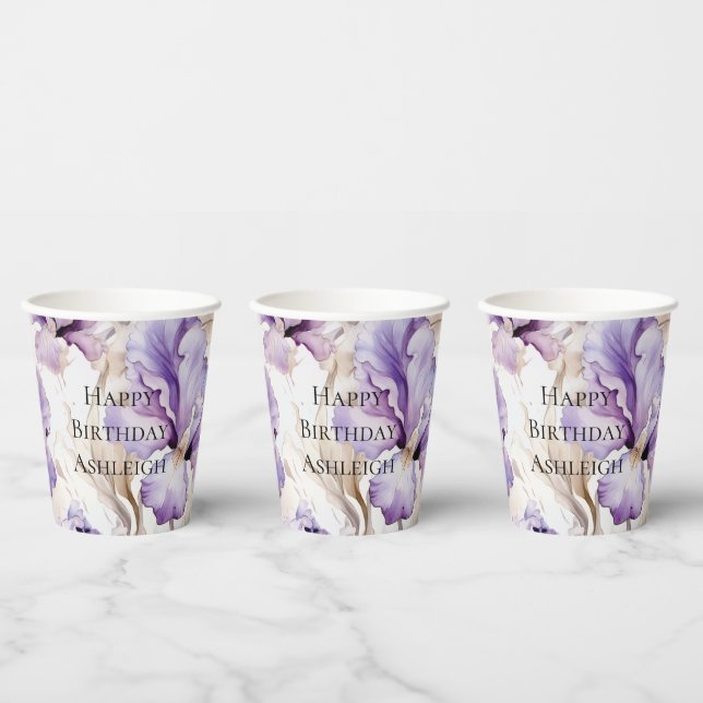 Lila Creme Iris Floral Geburtstag Pappbecher (Multi)