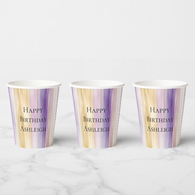 Lila Creme Iris Streifen Geburtstag Pappbecher (Multi)