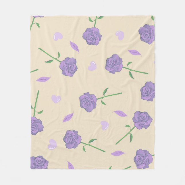 Lila Creme Tropical Floral Botanic Fleecedecke (Vorderseite)