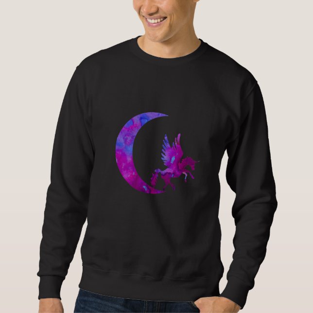 Lila Crescen Moon und Unicorn Sweatshirt (Vorderseite)