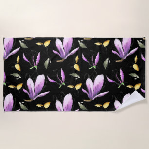Lila Crocus auf Black Beach Towel Strandtuch