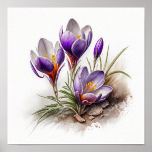 Lila Crocus Blume Art Print Poster
