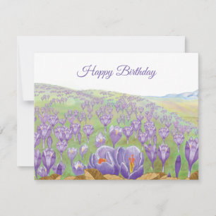 Lila Crocus-Blume auf der Frühjahrshügel-Illustrat Karte