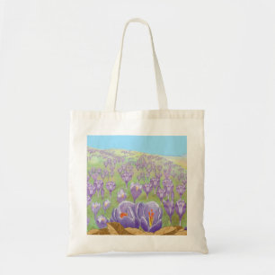 Lila Crocus-Blume auf der Frühjahrshügel-Illustrat Tragetasche