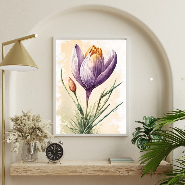 Lila Crocus Blume Florenz Poster (Purple Floral Flower Crocus Watercolor Wall Art 
Printed or Instant Download digital)