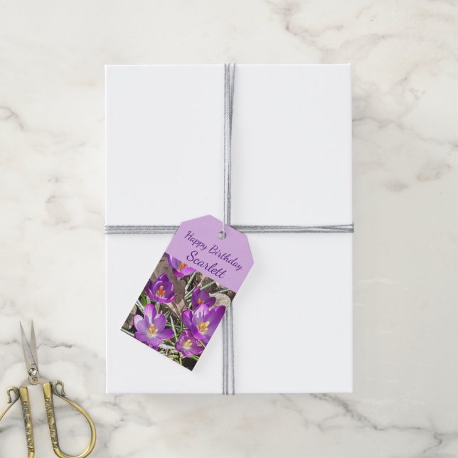 Lila Crocus Geburtstag Geschenkanhänger (Mit Garn)