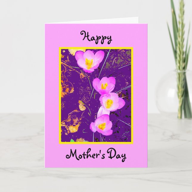 Lila Crocus Pink Border Mother Day Karte (Vorderseite)