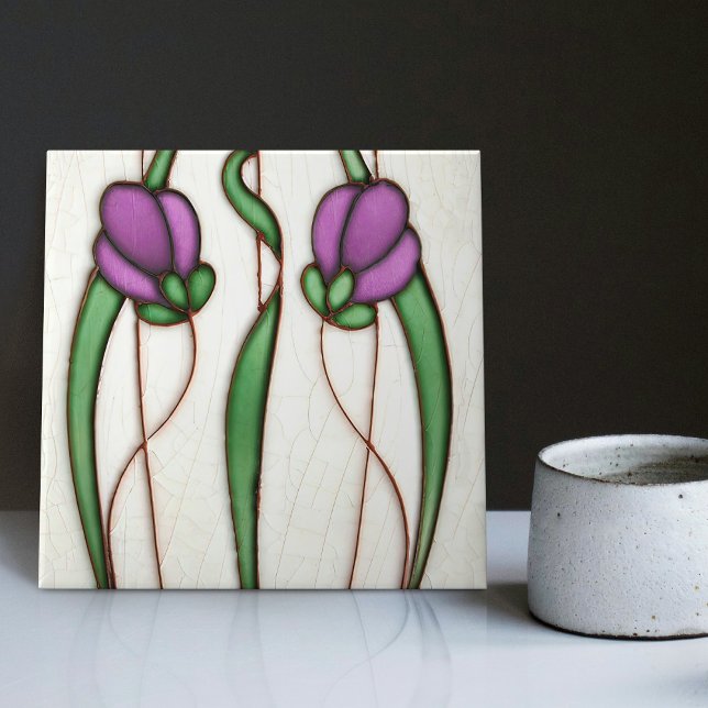 Lila Crocus Wall Deco, Jugendstil Art Deco Fliese (Von Creator hochgeladen)