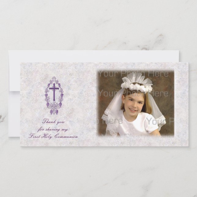 Lila Cross Religious Danke Foto Card (Vorderseite)