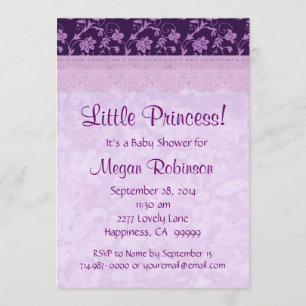 Lila Crown and Lace Princess Girl Baby Dusche Einladung