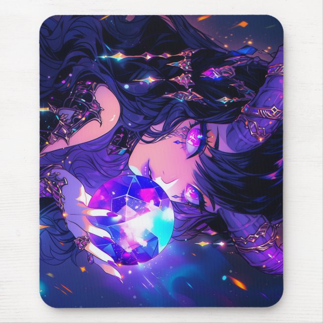 Lila Crystal Ball Demon Anime Girl Mousepad (Vorne)