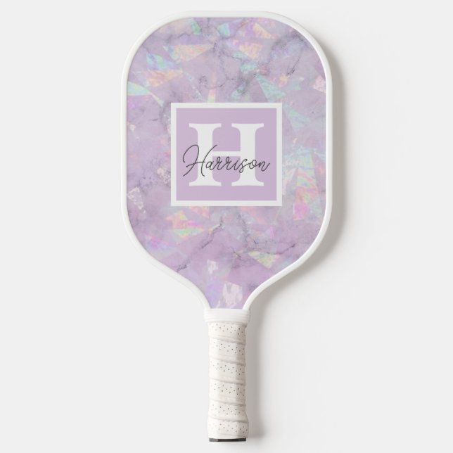 Lila Crystal Geode Monogram & Name Personalisiert Pickleball Schläger (Vorderseite)