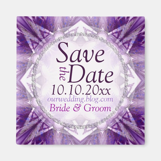 Lila Crystal Save the Date Magnet (Vorne)