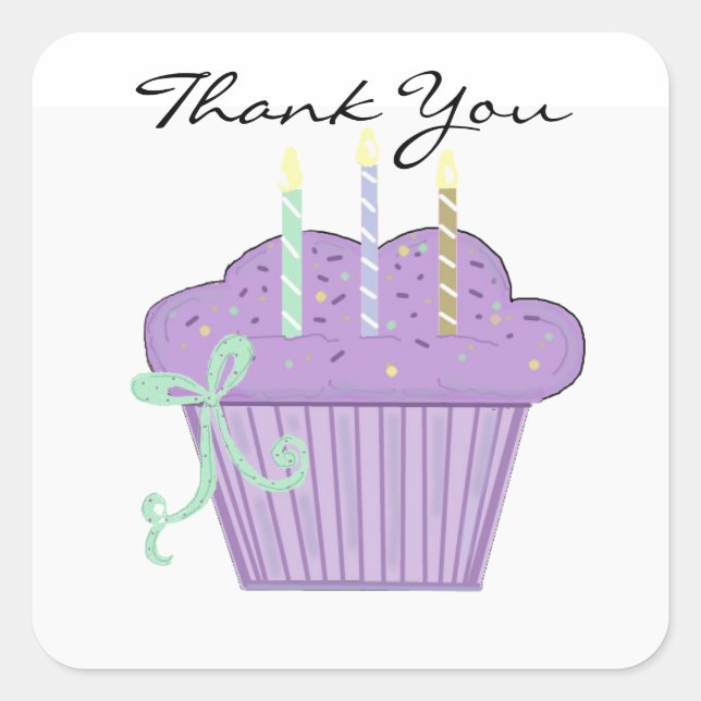 Lila Cupcake Danke Quadratischer Aufkleber (Vorderseite)