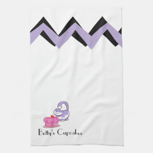 Lila Cupcake-Katze Art-Deco-Massgeschneiderte Hand Küchentuch