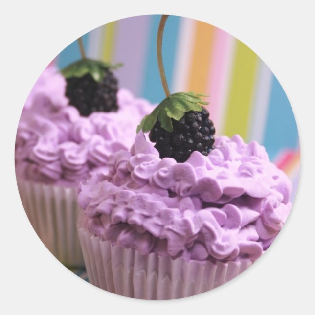 Lila Cupcakes Runder Aufkleber (Vorderseite)