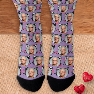 Lila Custom Boyfriend Girlfriend Foto Cat Face Socken