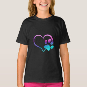 Lila Cyan Hundepfotenabdruck Herz  T-Shirt