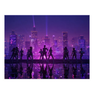 Lila Cyber City Silhouette Druck