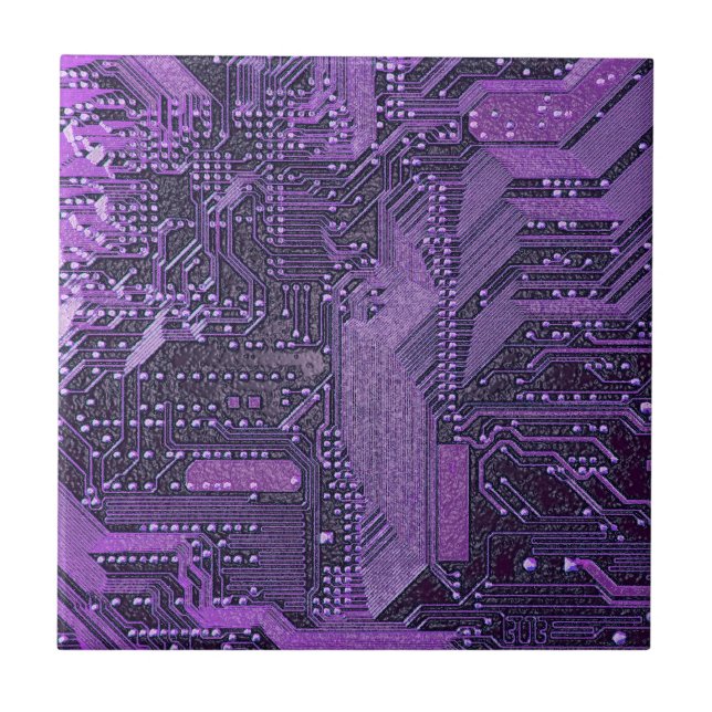 Lila Cyber-Schaltplatine Tech-Kunst Elektronik Fliese (Vorderseite)