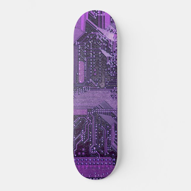 Lila Cyberschalttafel Tech Art Electronics Skateboard (Vorderseite)