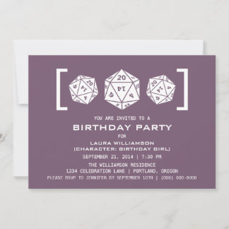 Lila D20 Dice Gamer Geburtstagsparty Einladung