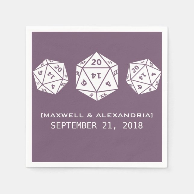 Lila D20 Dice Gamer Wedding Paper Napkins Serviette (Vorderseite)